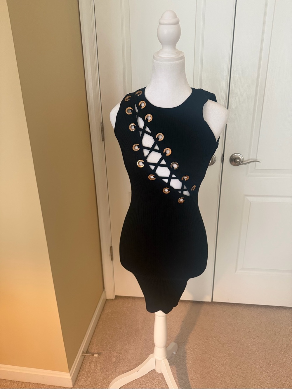 Hera Collection Black Knit  Lace-Up Dress with Gold Eyelets
